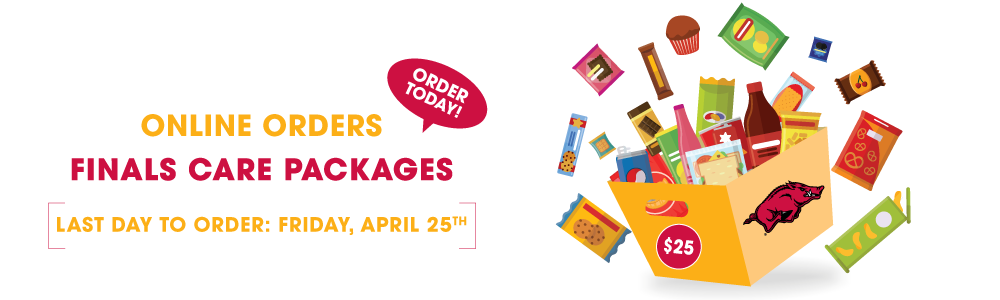 an advertisement for online orders of finals care packages